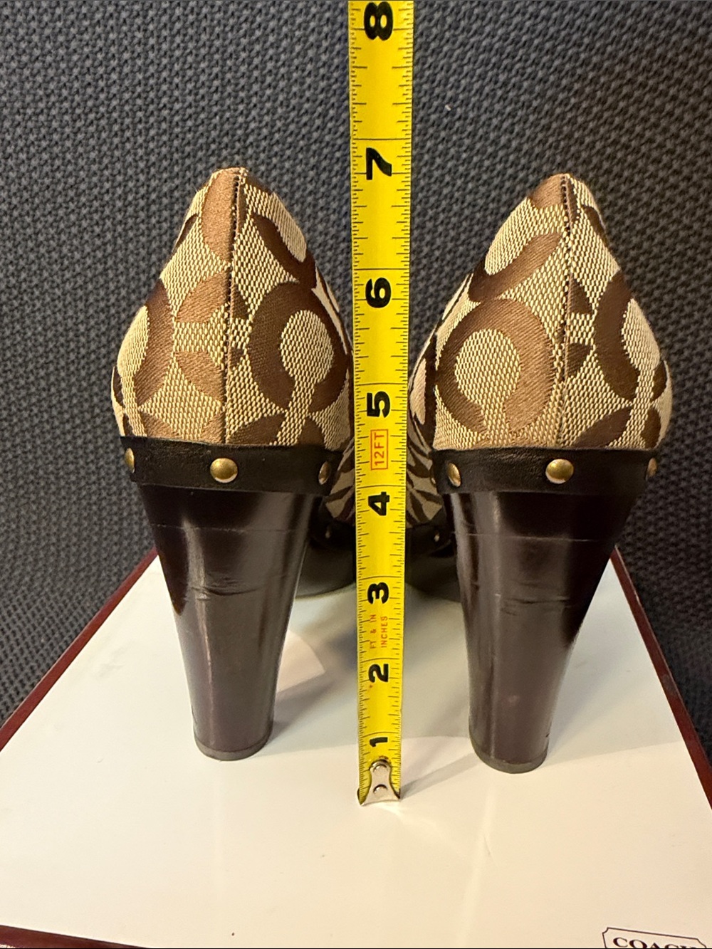 Coach Tan/Brown Signature Canvas Studded Platform Pumps -425 - Picture 5 of 10
